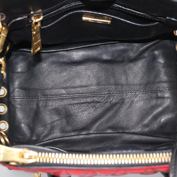 Miu Miu Hand Bag Leather 2way Black Gold Tone Auth ka5388V