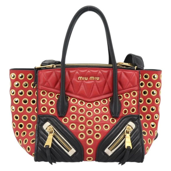 Miu Miu Hand Bag Leather 2way Black Gold Tone Auth ka5388V