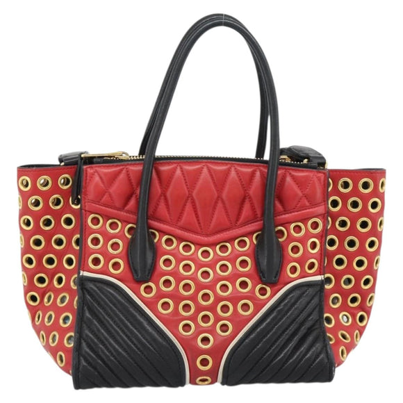 Miu Miu Hand Bag Leather 2way Black Gold Tone Auth ka5388V