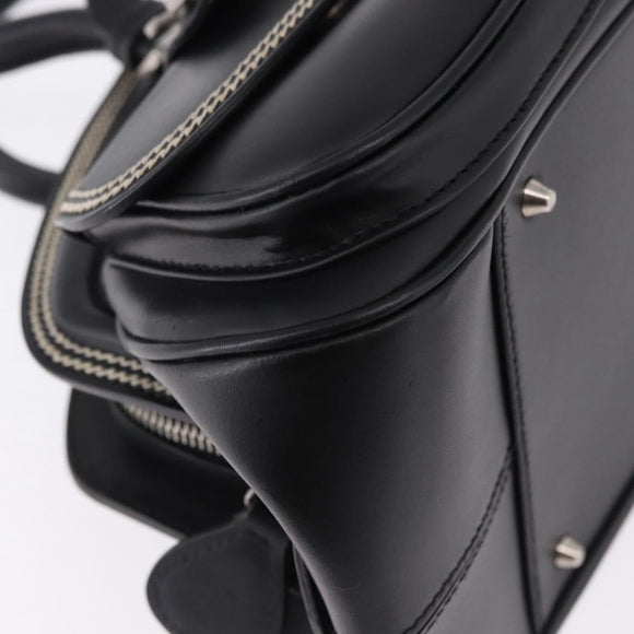 Christian Dior Hand Bag Leather Black Silver Auth ka5389M
