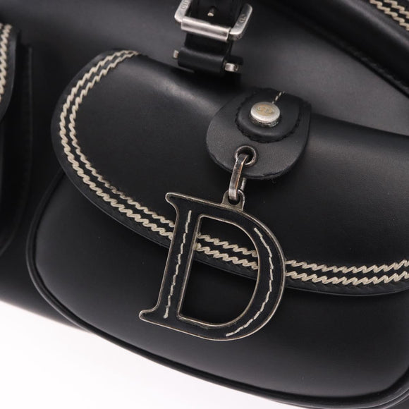 Christian Dior Hand Bag Leather Black Silver Auth ka5389M