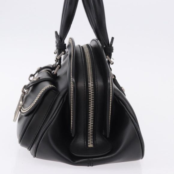 Christian Dior Hand Bag Leather Black Silver Auth ka5389M