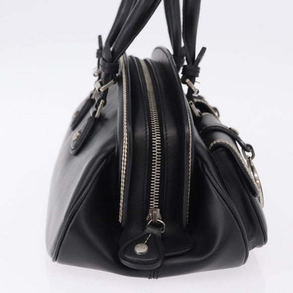 Christian Dior Hand Bag Leather Black Silver Auth ka5389M
