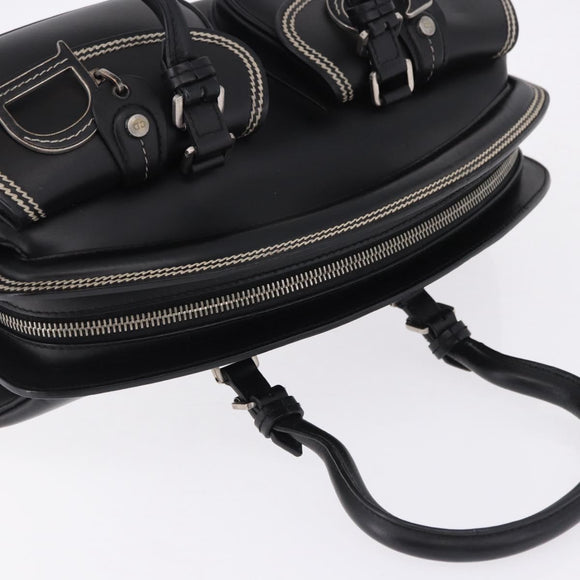 Christian Dior Hand Bag Leather Black Silver Auth ka5389M