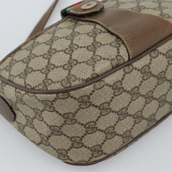GUCCI GG Supreme Web Sherry Line Shoulder Bag PVC Leather Beige Gold Auth ka5390