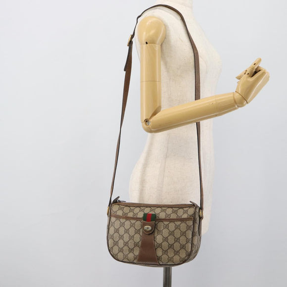 GUCCI GG Supreme Web Sherry Line Shoulder Bag PVC Leather Beige Gold Auth ka5390