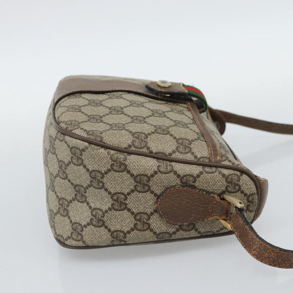 GUCCI GG Supreme Web Sherry Line Shoulder Bag PVC Leather Beige Gold Auth ka5390