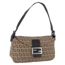 FENDI Zucchino Canvas Mamma Baguette Shoulder Bag Beige 8BR003 Auth ka5393V-1