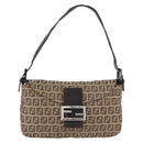 FENDI Zucchino Canvas Mamma Baguette Shoulder Bag Beige 8BR003 Auth ka5393V-13