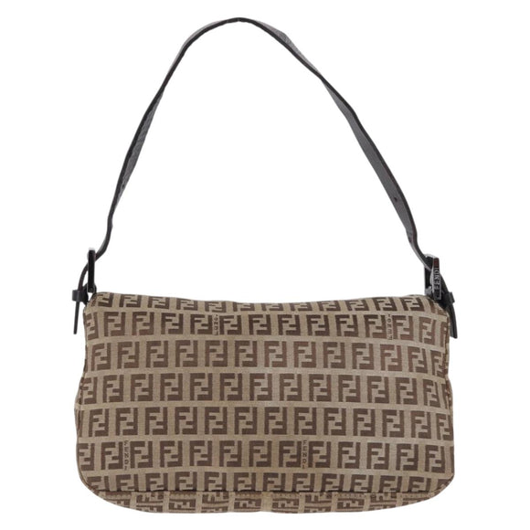 FENDI Zucchino Canvas Mamma Baguette Shoulder Bag Beige 8BR003 Auth ka5393V