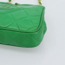 CHANEL COCO Mark Matelasse Chain Shoulder Bag Lamb Skin Green Gold Auth ka5394V-11