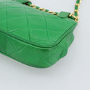 CHANEL COCO Mark Matelasse Chain Shoulder Bag Lamb Skin Green Gold Auth ka5394V-13