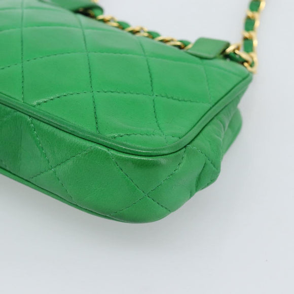 CHANEL COCO Mark Matelasse Chain Shoulder Bag Lamb Skin Green Gold Auth ka5394V