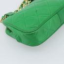 CHANEL COCO Mark Matelasse Chain Shoulder Bag Lamb Skin Green Gold Auth ka5394V-14