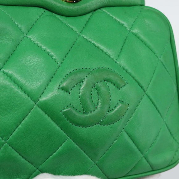 CHANEL COCO Mark Matelasse Chain Shoulder Bag Lamb Skin Green Gold Auth ka5394V