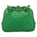 CHANEL COCO Mark Matelasse Chain Shoulder Bag Lamb Skin Green Gold Auth ka5394V-3