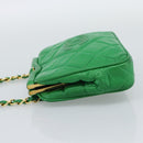 CHANEL COCO Mark Matelasse Chain Shoulder Bag Lamb Skin Green Gold Auth ka5394V-4