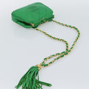 CHANEL COCO Mark Matelasse Chain Shoulder Bag Lamb Skin Green Gold Auth ka5394V-7