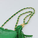 CHANEL COCO Mark Matelasse Chain Shoulder Bag Lamb Skin Green Gold Auth ka5394V-9