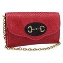 GUCCI Horsebit Chain Shoulder Bag Leather Red Gold Tone 655667 Auth ka5396V-1