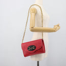 GUCCI Horsebit Chain Shoulder Bag Leather Red Gold Tone 655667 Auth ka5396V-21
