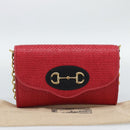GUCCI Horsebit Chain Shoulder Bag Leather Red Gold Tone 655667 Auth ka5396V-12