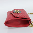 GUCCI Horsebit Chain Shoulder Bag Leather Red Gold Tone 655667 Auth ka5396V-4