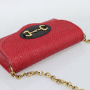 GUCCI Horsebit Chain Shoulder Bag Leather Red Gold Tone 655667 Auth ka5396V-6
