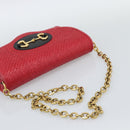 GUCCI Horsebit Chain Shoulder Bag Leather Red Gold Tone 655667 Auth ka5396V-7