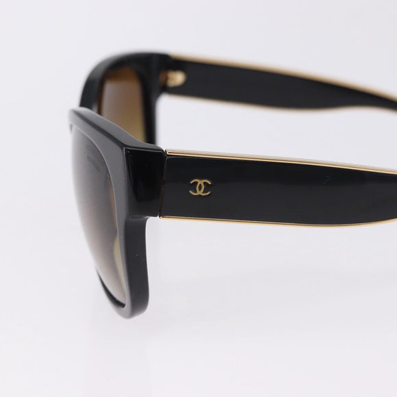 CHANEL Sunglasses Plastic Black Gold Tone CC Auth ka5399