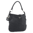 PRADA Shoulder Bag Leather Black Silver Auth ka5401V-1