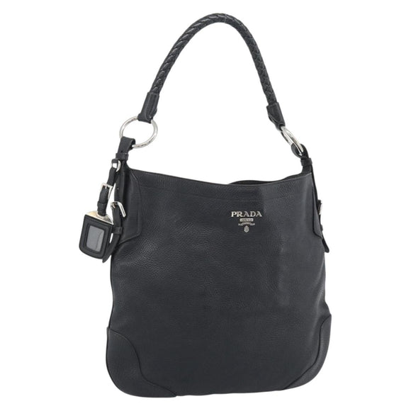 PRADA Shoulder Bag Leather Black Silver Auth ka5401V