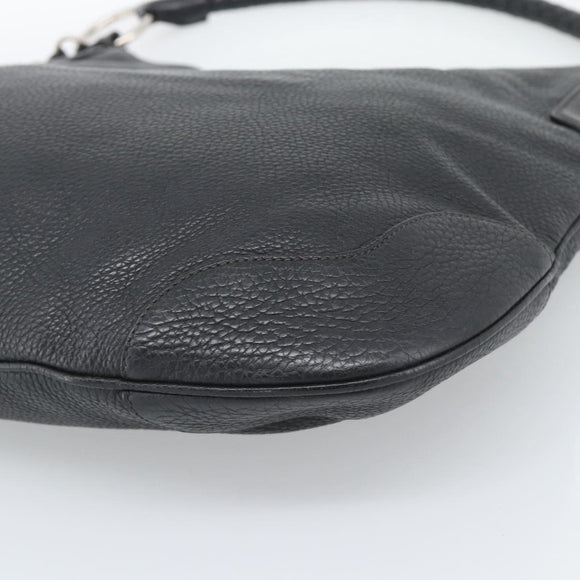 PRADA Shoulder Bag Leather Black Silver Auth ka5401V