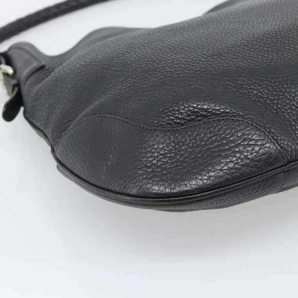 PRADA Shoulder Bag Leather Black Silver Auth ka5401V