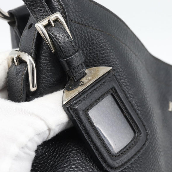 PRADA Shoulder Bag Leather Black Silver Auth ka5401V