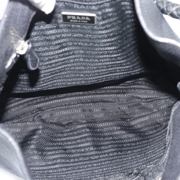 PRADA Shoulder Bag Leather Black Silver Auth ka5401V