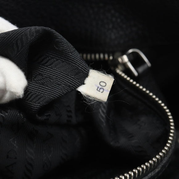 PRADA Shoulder Bag Leather Black Silver Auth ka5401V