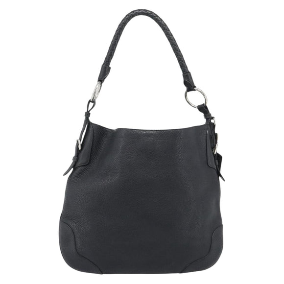 PRADA Shoulder Bag Leather Black Silver Auth ka5401V