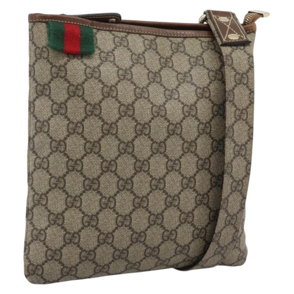 GUCCI GG Supreme Web Sherry Line Shoulder Bag PVC Beige Gold 246413 Auth ka5403