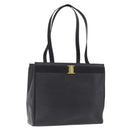 Salvatore Ferragamo Vala Ribbon Tote Bag Leather Black Gold Tone Auth ka5406A-1