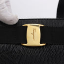 Salvatore Ferragamo Vala Ribbon Tote Bag Leather Black Gold Tone Auth ka5406A-14