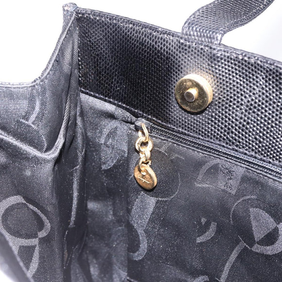 Salvatore Ferragamo Vala Ribbon Tote Bag Leather Black Gold Tone Auth ka5406A