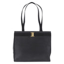 Salvatore Ferragamo Vala Ribbon Tote Bag Leather Black Gold Tone Auth ka5406A-2