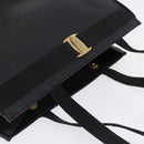 Salvatore Ferragamo Vala Ribbon Tote Bag Leather Black Gold Tone Auth ka5406A-6