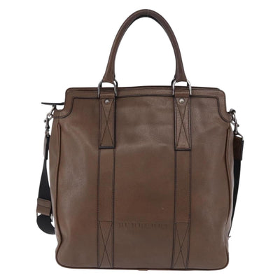BURBERRY Tote Bag Leather 2way Brown Silver Auth ka5407 - 0