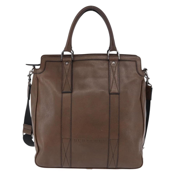 BURBERRY Tote Bag Leather 2way Brown Silver Auth ka5407