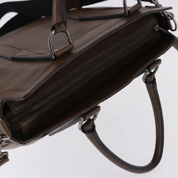 BURBERRY Tote Bag Leather 2way Brown Silver Auth ka5407
