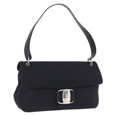 Salvatore Ferragamo Vala Hand Bag Canvas Black Silver Auth ka5410