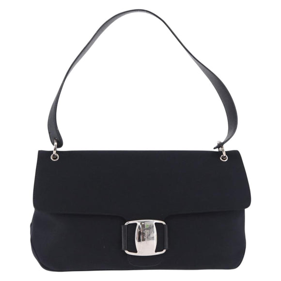 Salvatore Ferragamo Vala Hand Bag Canvas Black Silver Auth ka5410