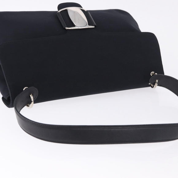 Salvatore Ferragamo Vala Hand Bag Canvas Black Silver Auth ka5410